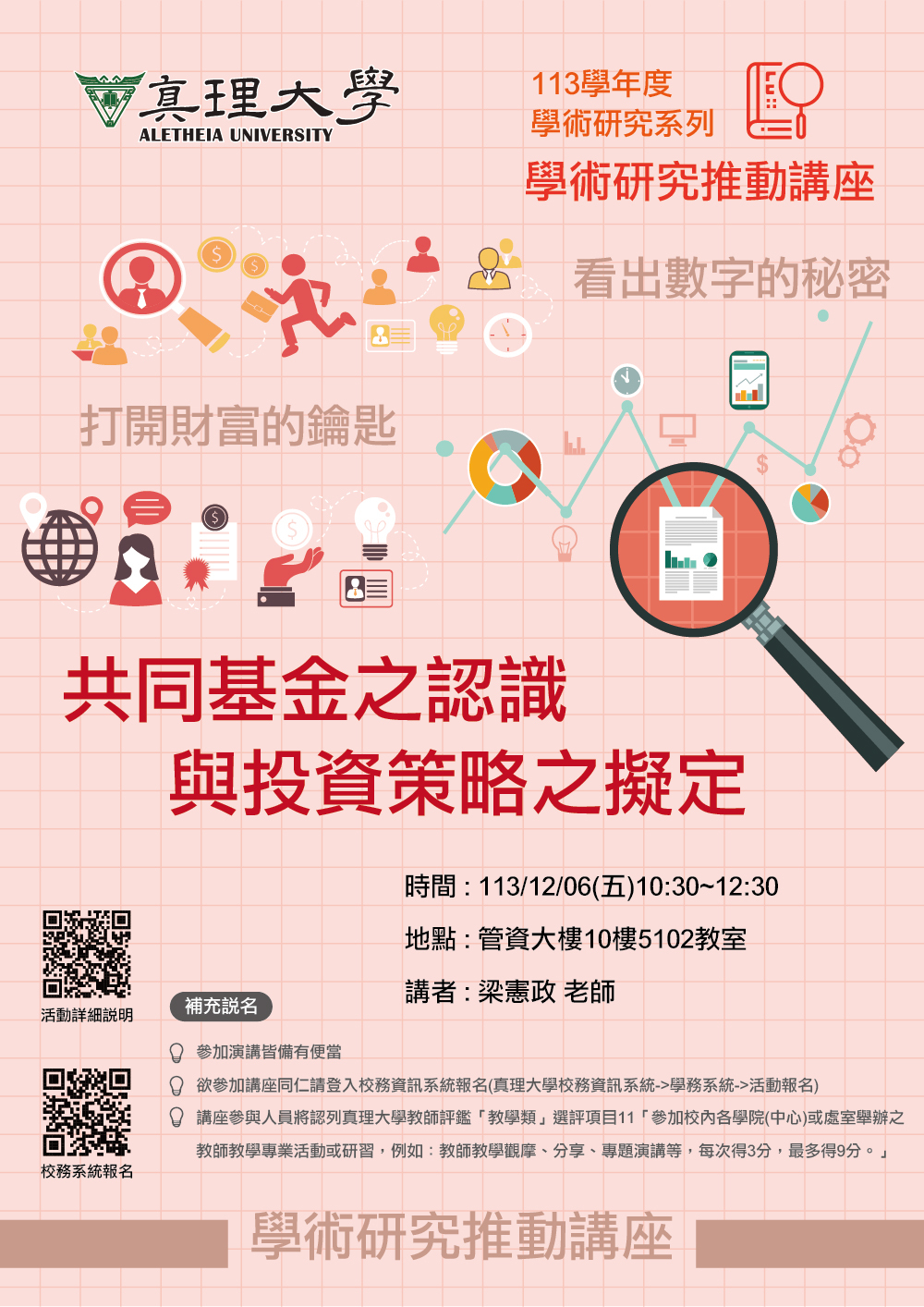學術研究推動講座：共同基金之認識與投資策略之擬定(113.12.06)圖片
